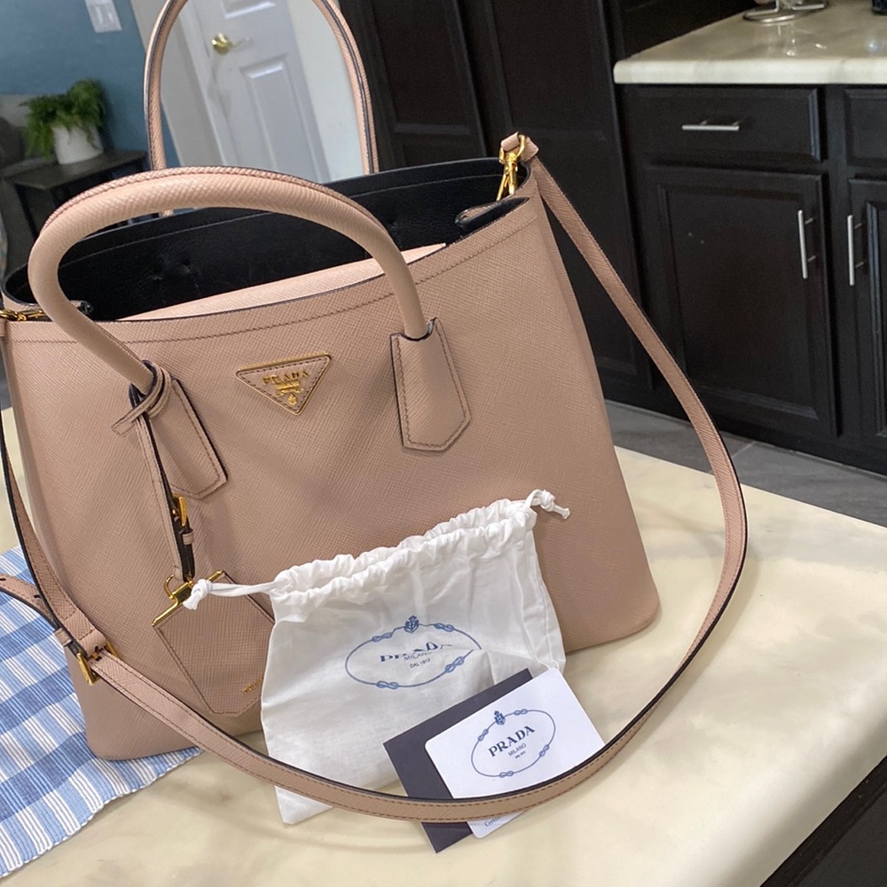 Prada Pink Beige Saffiano Leather Shoulder Bag
